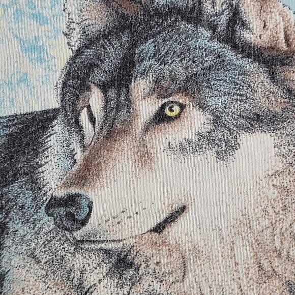 Vintage 1988 Habitat Softwear Alaska Wolf Shirt Medium 20x26 Light Blue USA - Picture 4 of 16